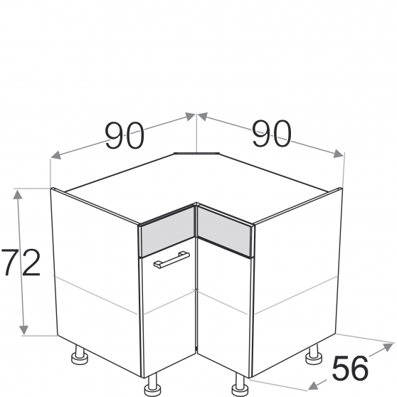 Szafka dolna stojąca narożna 2 drzwi 90 x 90 cm DRP9 KAMDUO XL Szkic (1)