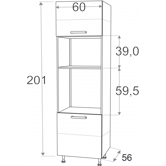 Szafka dolna wysoka słupek pod zabudowę piekarnika i mikrofali 2 drzwi 60 cm SPM6 KAMDUO XL Szkic