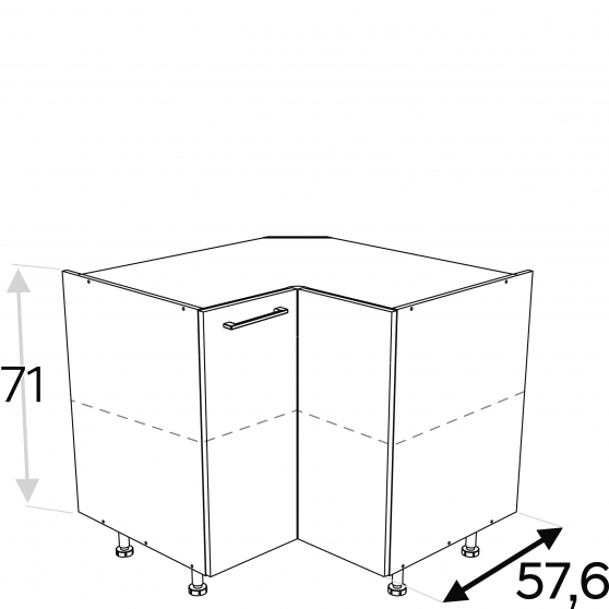 Szafka dolna stojąca narożna 2 drzwi 90 x 90 cm DRP90 KAMMONO F7 Szkic