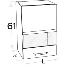 Szafka górna wisząca 1 drzwi witryna Prawa WW… .1/61 KAMMONO F7 Szkic