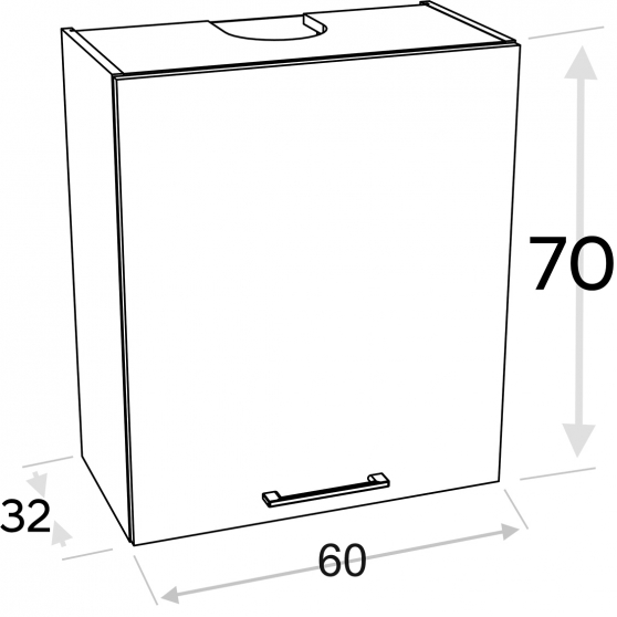 Szafka górna wisząca z okapem 1 drzwi Prawa W60.1/P… KAMMONO F7 Szkic