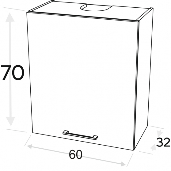 Szafka górna wisząca z okapem 1 drzwi Lewa W60.1/P… KAMMONO F7 Szkic