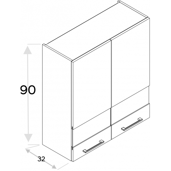 Szafka górna wisząca 2 drzwi witryna WW…/90 KAMMONO F7 Szkic