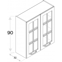 Szafka górna wisząca 2 drzwi witryna WW…/90 KAMMONO F4 Szkic