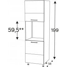 Szafka dolna wysoka słupek pod zabudowę piekarnika 2 drzwi 60 cm SDP60/71 KAMMONO P4 Szkic