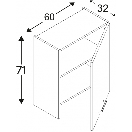 Szafka górna wisząca okapowa 1 drzwi WP60.1 Prawa KAMMONO F7 Szkic