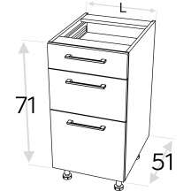 Szafka dolna stojąca 3 szuflady DS.../3 KAMMONO P2 Szkic