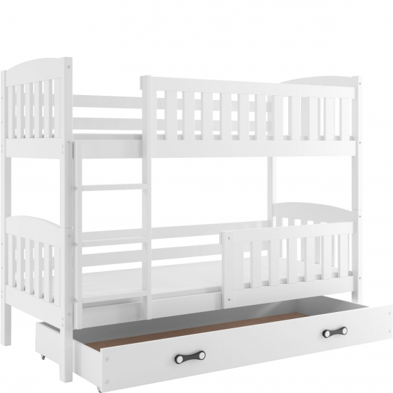 Łóżko piętrowe dziecięce KUBUŚ z materacami i szufladą Biały Podstawowe (1)