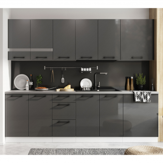 Zestaw mebli kuchennych 2,6 Biały / Antracyt Połysk OSCAR Podstawowe