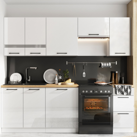 Zestaw mebli kuchennych 1,8/2,4 Biały / Biały Połysk OSCAR Podstawowe