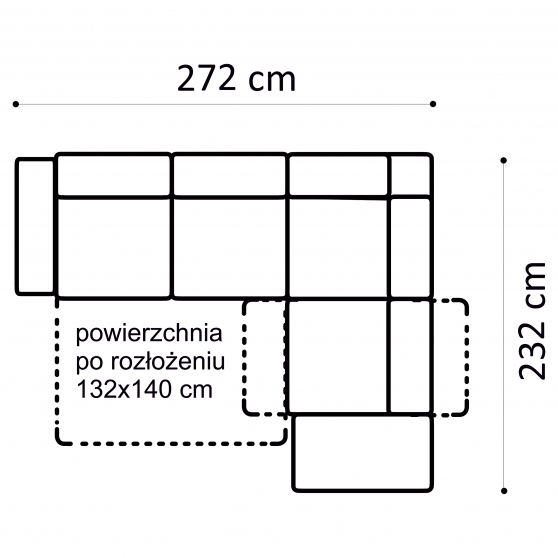 Narożnik z funkcją spania i relaksu 272x232 VOLTA Szkic