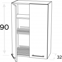 Szafka górna wisząca z suszarką 2 drzwi WS.../90 KAMMONO F8 Szkic