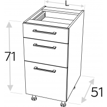 Szafka dolna stojąca 3 szuflady o zwiększonej wytrzymałości DSS.../3 KAMMONO F8 Szkic