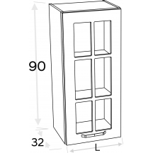 Szafka górna wisząca 1 drzwi witryna Lewa WW… .1/90 KAMMONO F8 Szkic