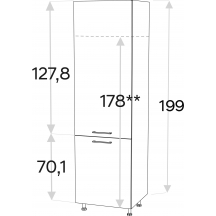Szafka dolna wysoka słupek pod zabudowę lodówki 60 cm SL60/71 KAMMONO F8 Szkic