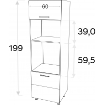 Szafka dolna wysoka słupek pod zabudowę piekarnika i mikrofali 2 drzwi 60 cm SPM60/71 KAMMONO F8 Szkic