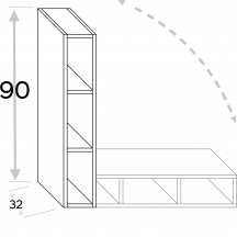 Szafka górna wisząca otwarta z półkami WB...UNI18/90 KAMMONO Szkic
