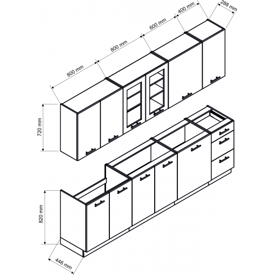 Zestaw mebli kuchennych 2,60 Jasny Szary Mat NATALIA Podstawowe