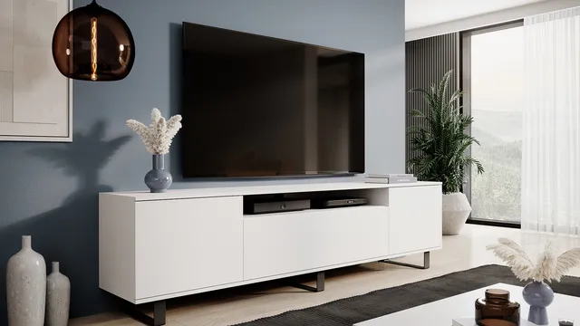 Komoda rtv biała nóżki metalowe czarne