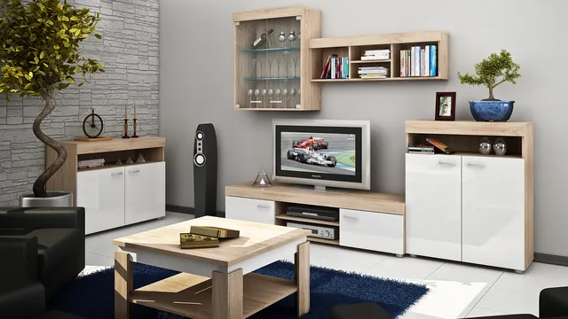 MebloCross Max salon sonoma jasna biały połysk