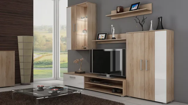 MebloCross Stella salon sonoma jasna biały połysk