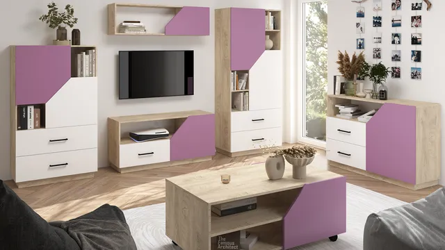 MebloCross Pax salon dąb endgrain biały lawenda